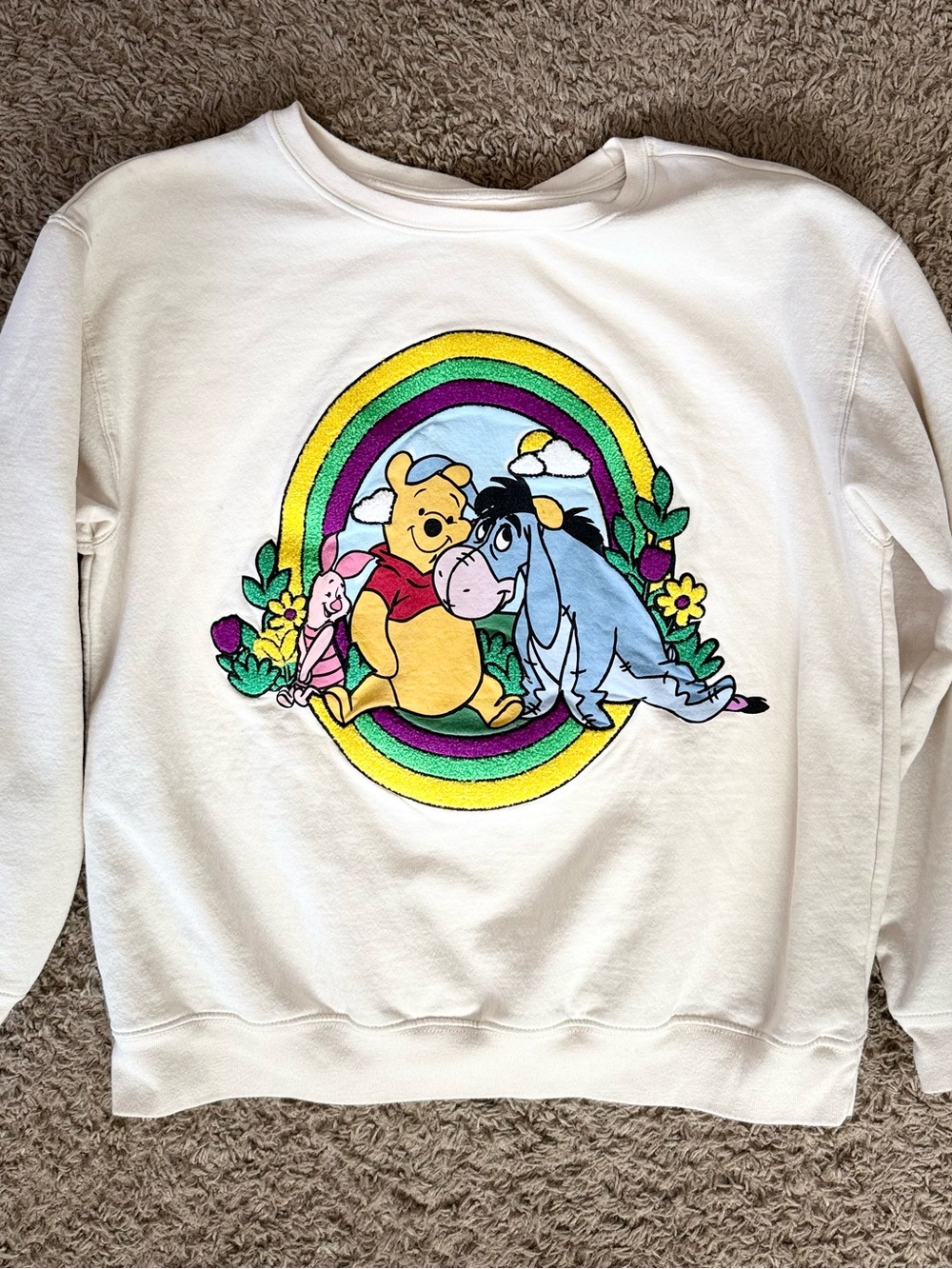 Disney White Crewneck Sweatshirt with Colorful Winnie the Pooh & Friends Graphic